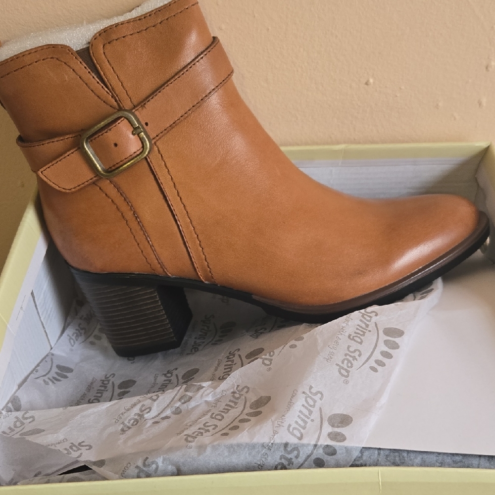Spring Step Tan Ankle Boots with Buckle